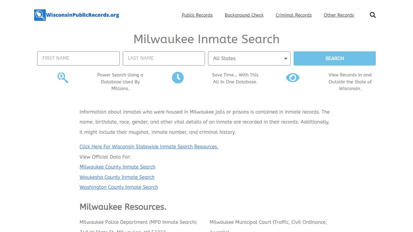 Milwaukee Inmate Search - MPD Current & Past Jail Records