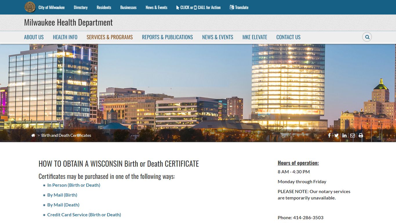 Birth and Death Certificates - City of Milwaukee
